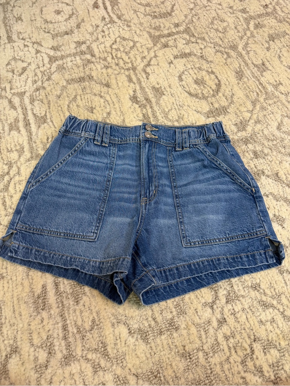 American Eagle Outfitters Blue Denim High-Rise Utility Jean Shorts